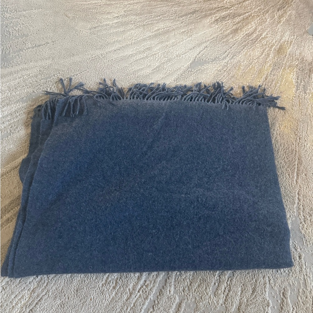 Restoration Hardware 100% CASHMERE Throw Blue fringe